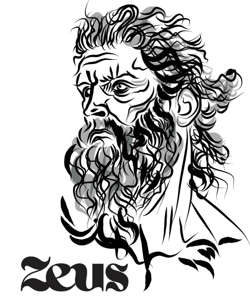 zeus sketch vector illustration eps 10 file line art