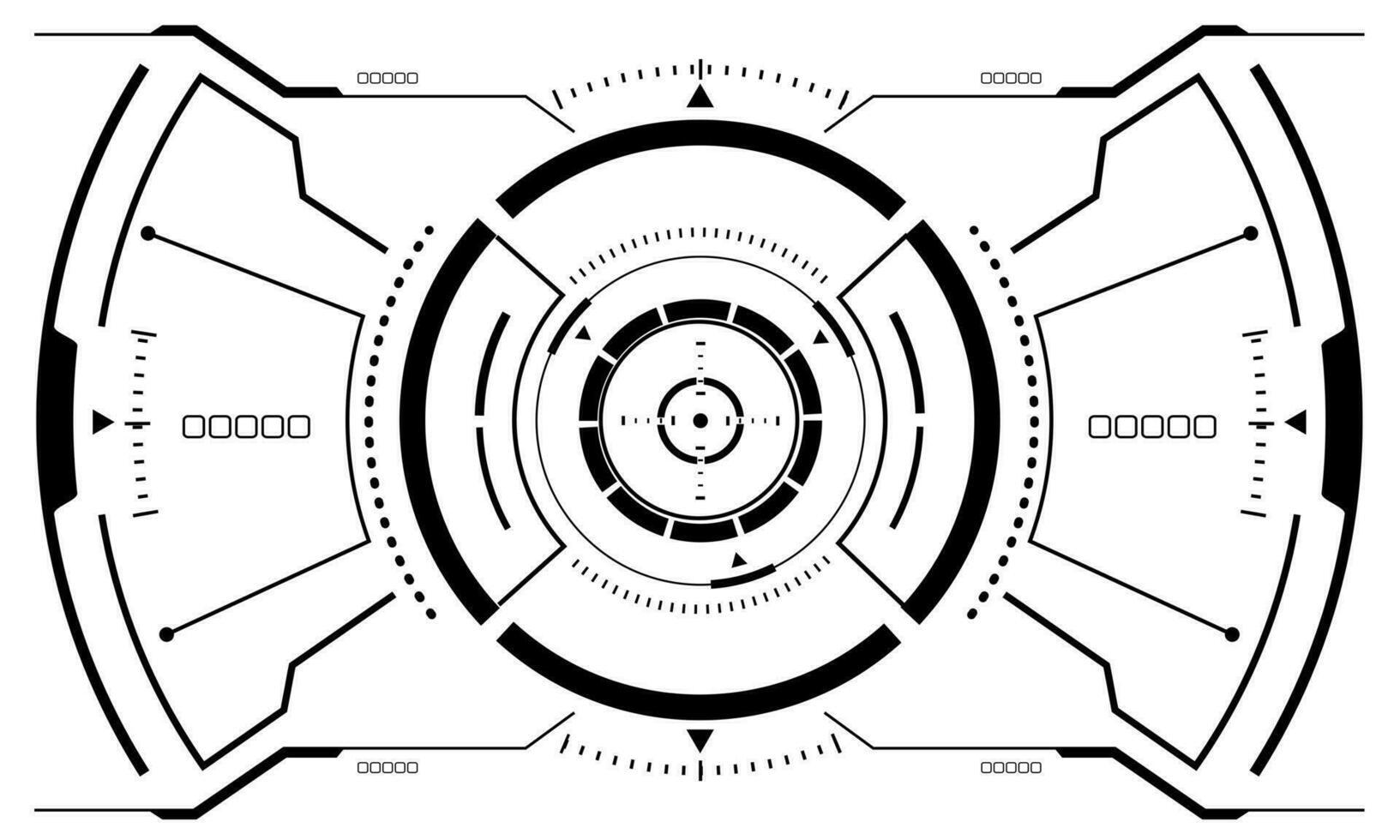 HUD sci-fi interface screen view black geometric on white design virtual reality futuristic technology creative display vector