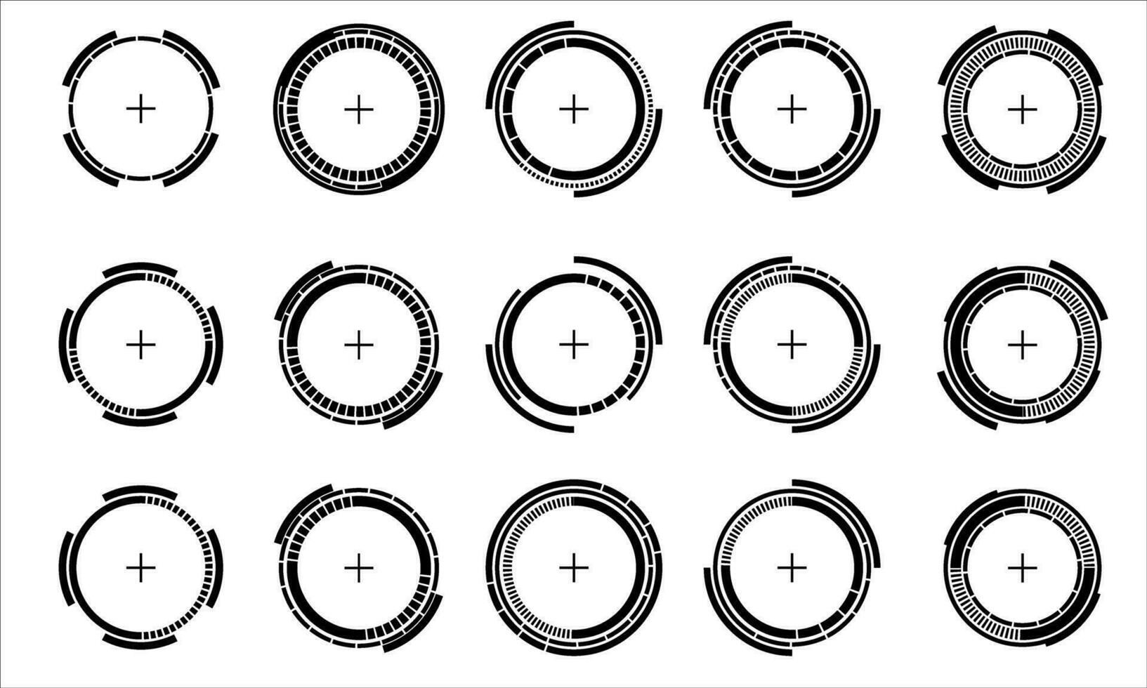 Set of sci fi black circle user interface elements technology futuristic design modern creative on white background vector