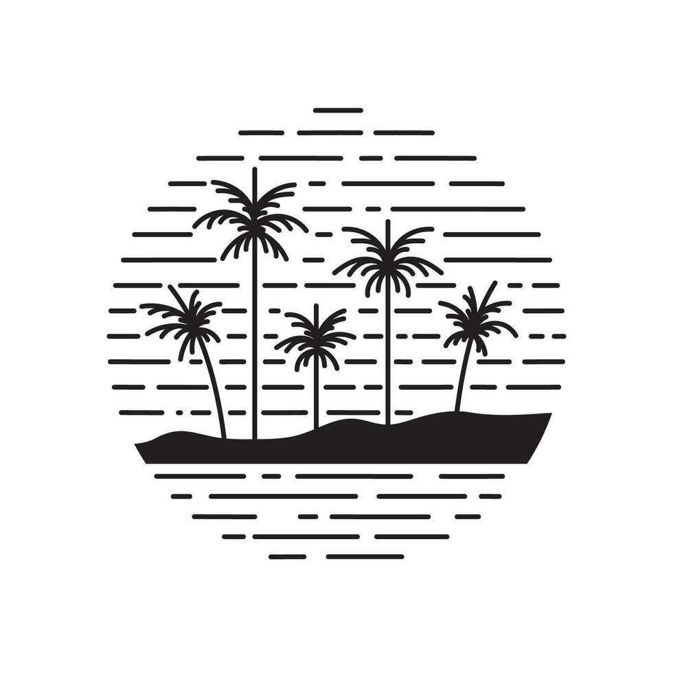 five palm trees silhouette logo with line art style design vector