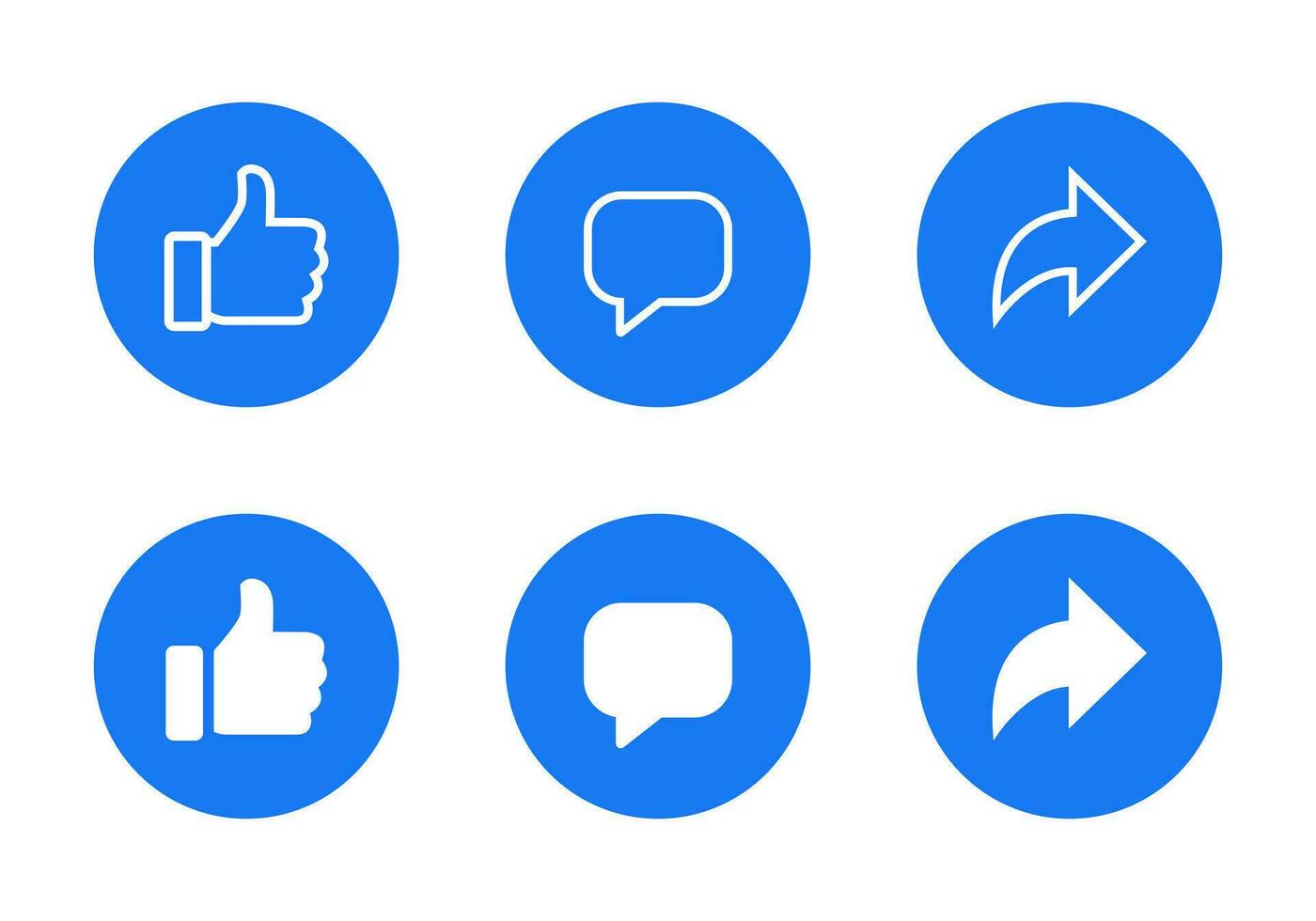 Like, comment, and share button icon vector in flat style. Thumb up, speech bubble, and repost sign symbol