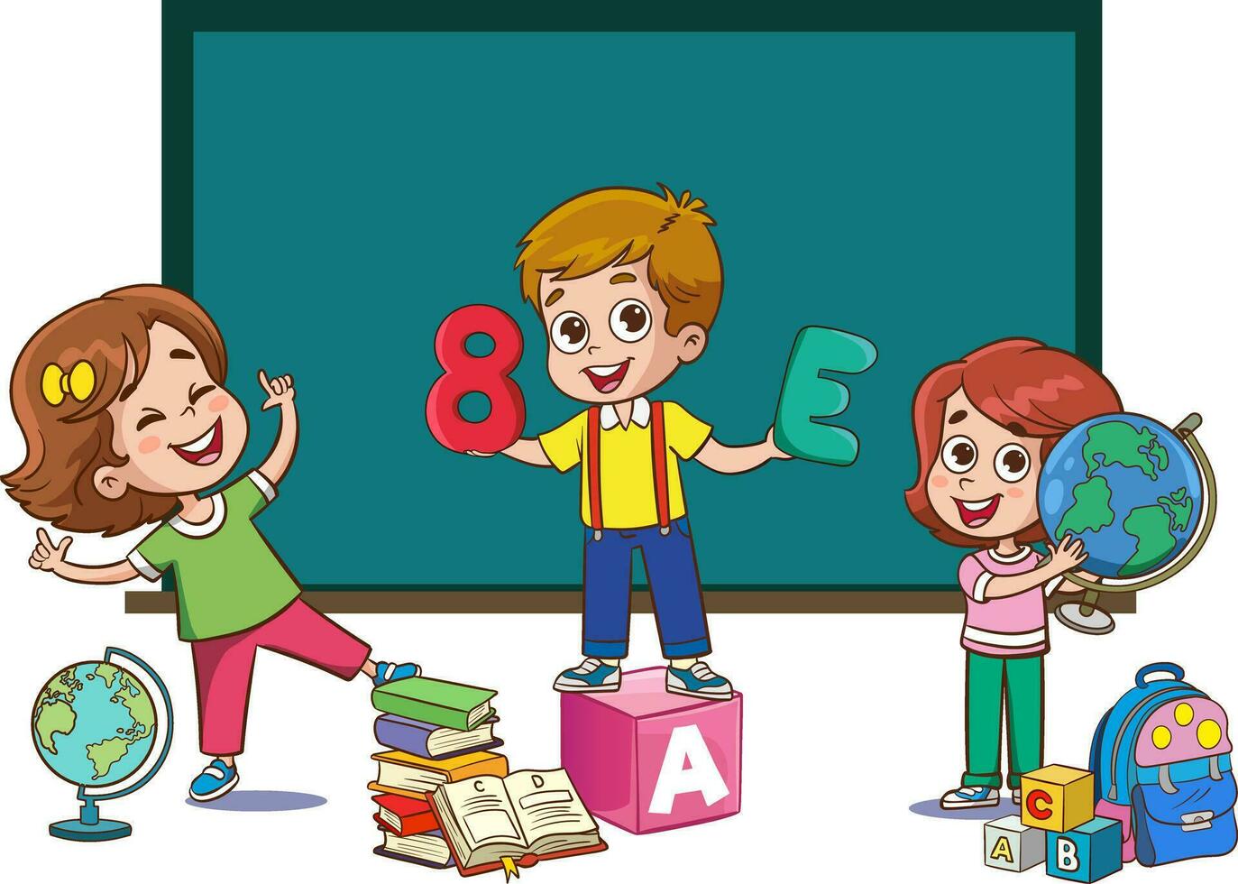 vector illustration of Education Concept With Funny School Child