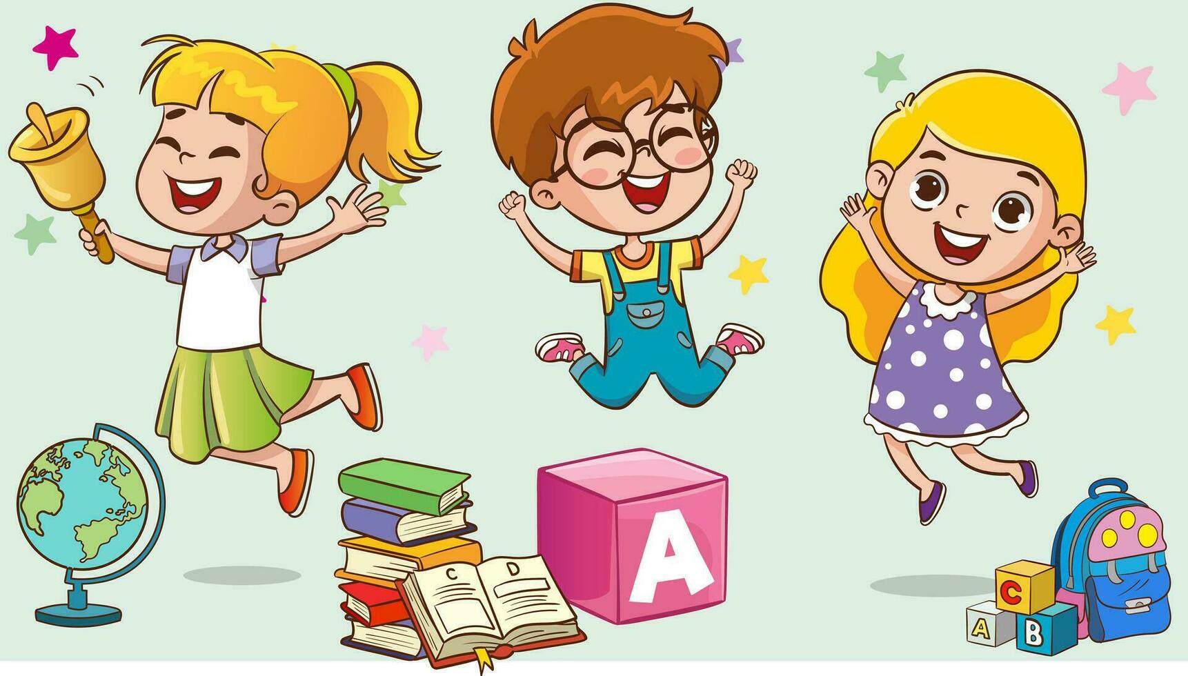 vector illustration of Education Concept With Funny School Child