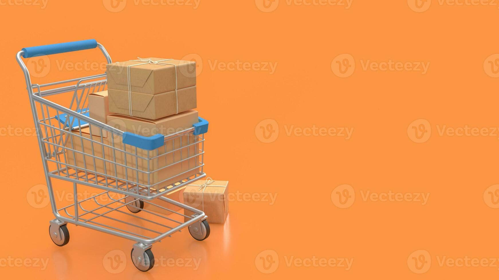 The trolley and box  for e commerces concept 3d rendering photo