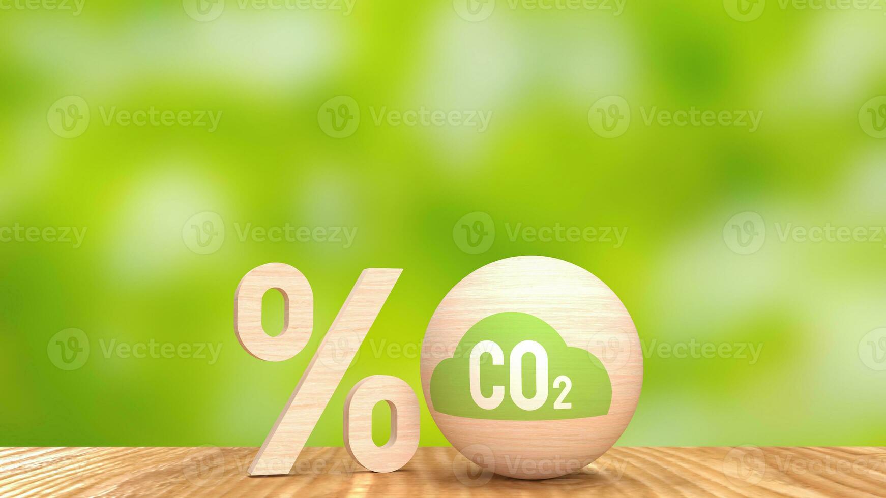 el co2 icono en madera pelota para ecológico concepto 3d representación foto