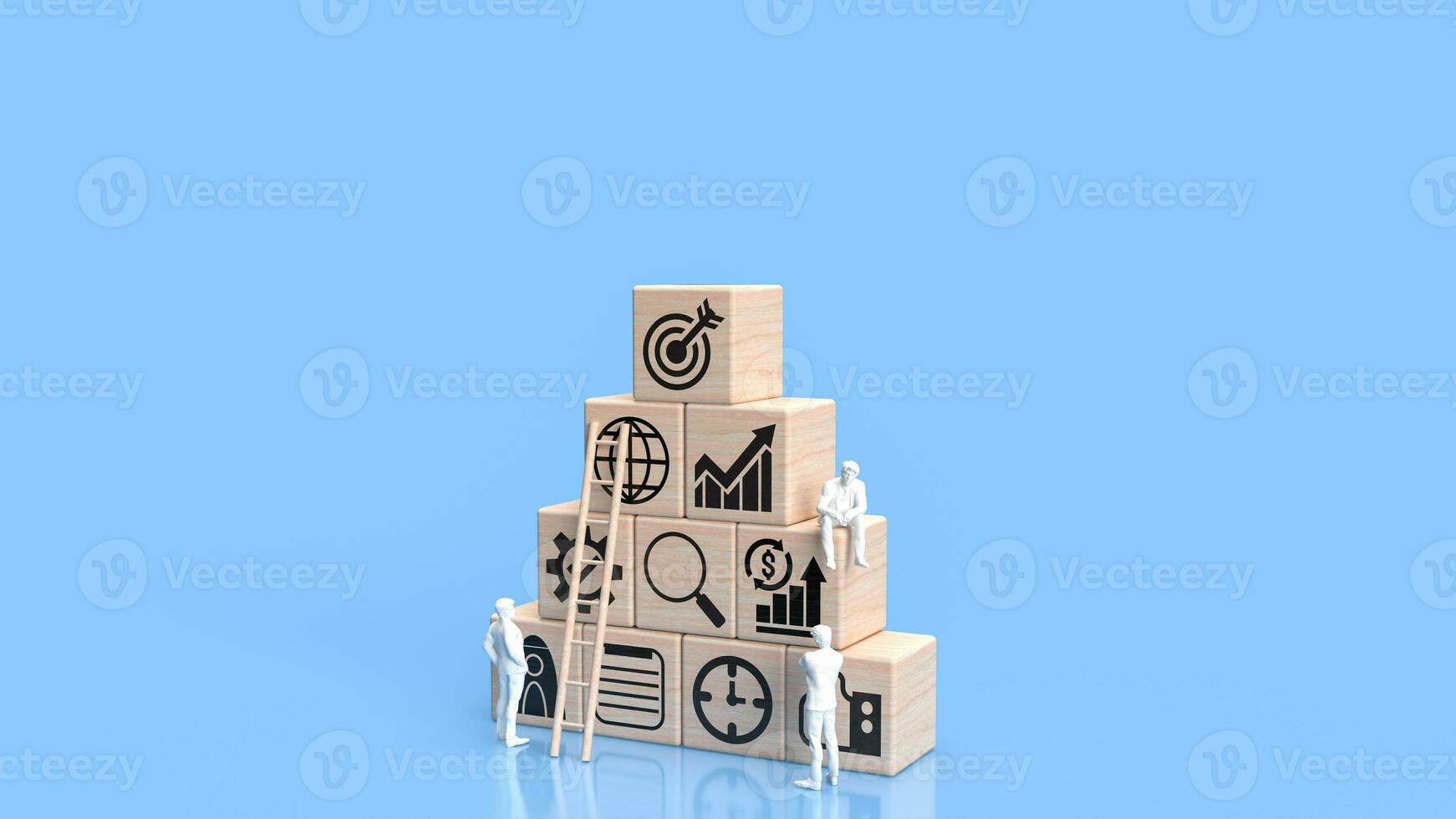 The Business icon on wood Blue Background  3d rendering. photo