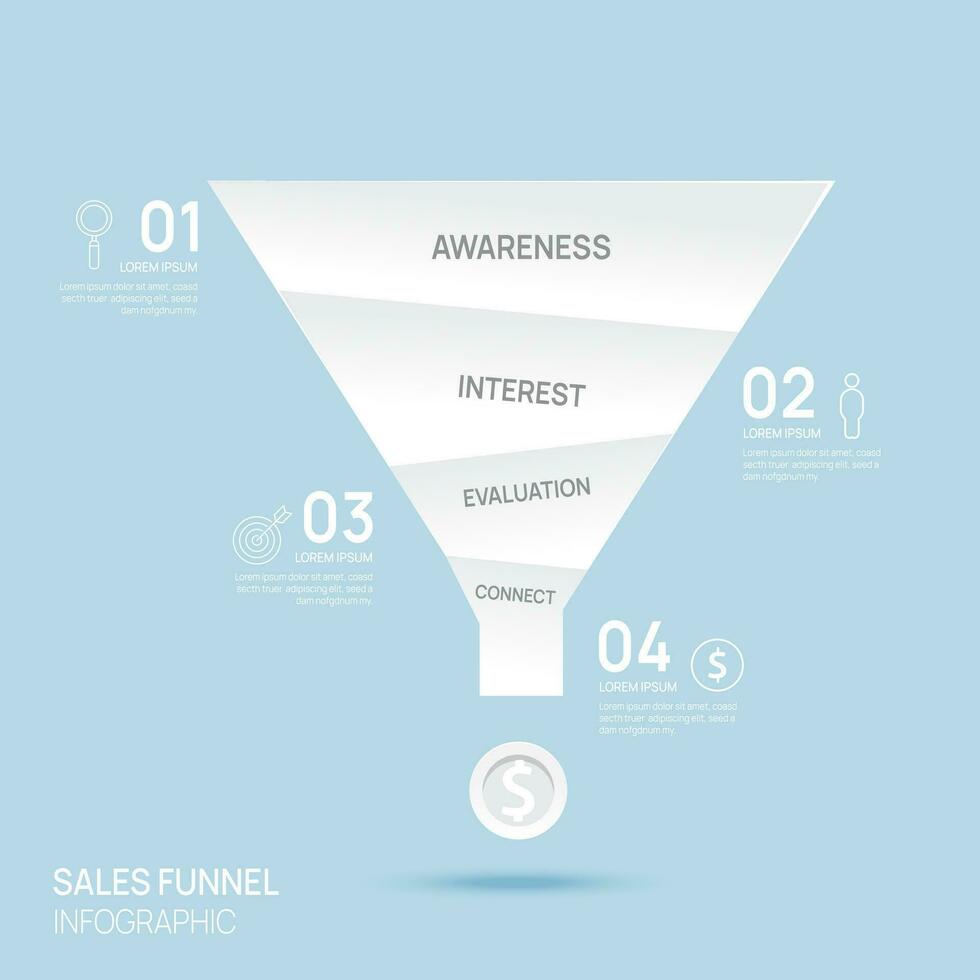 Infographic Sales funnel paper diagram template for business. Timeline 4 step, presentation vector infographics.