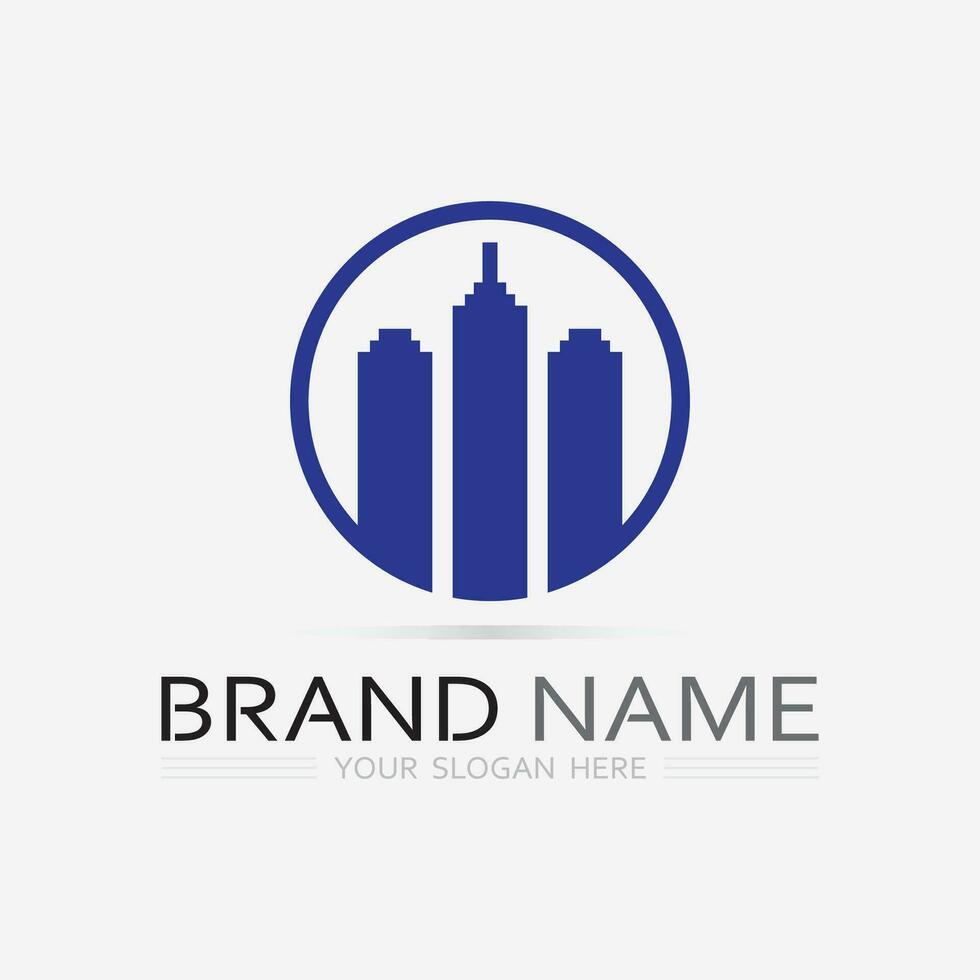 diseño de ilustración de vector de logotipo de construcción, plantilla de logotipo de bienes raíces, icono de símbolo de logotipo