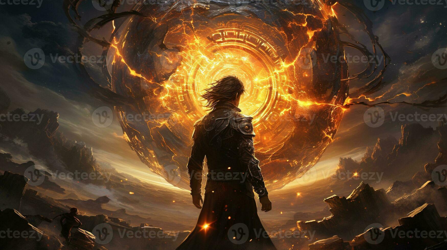 embrace the path of the celestial warrior, digital art illustration, Generative AI photo
