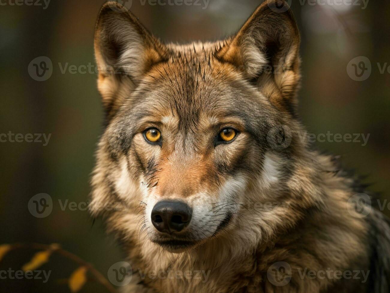 Wolf portrait created with Generative AI technology photo