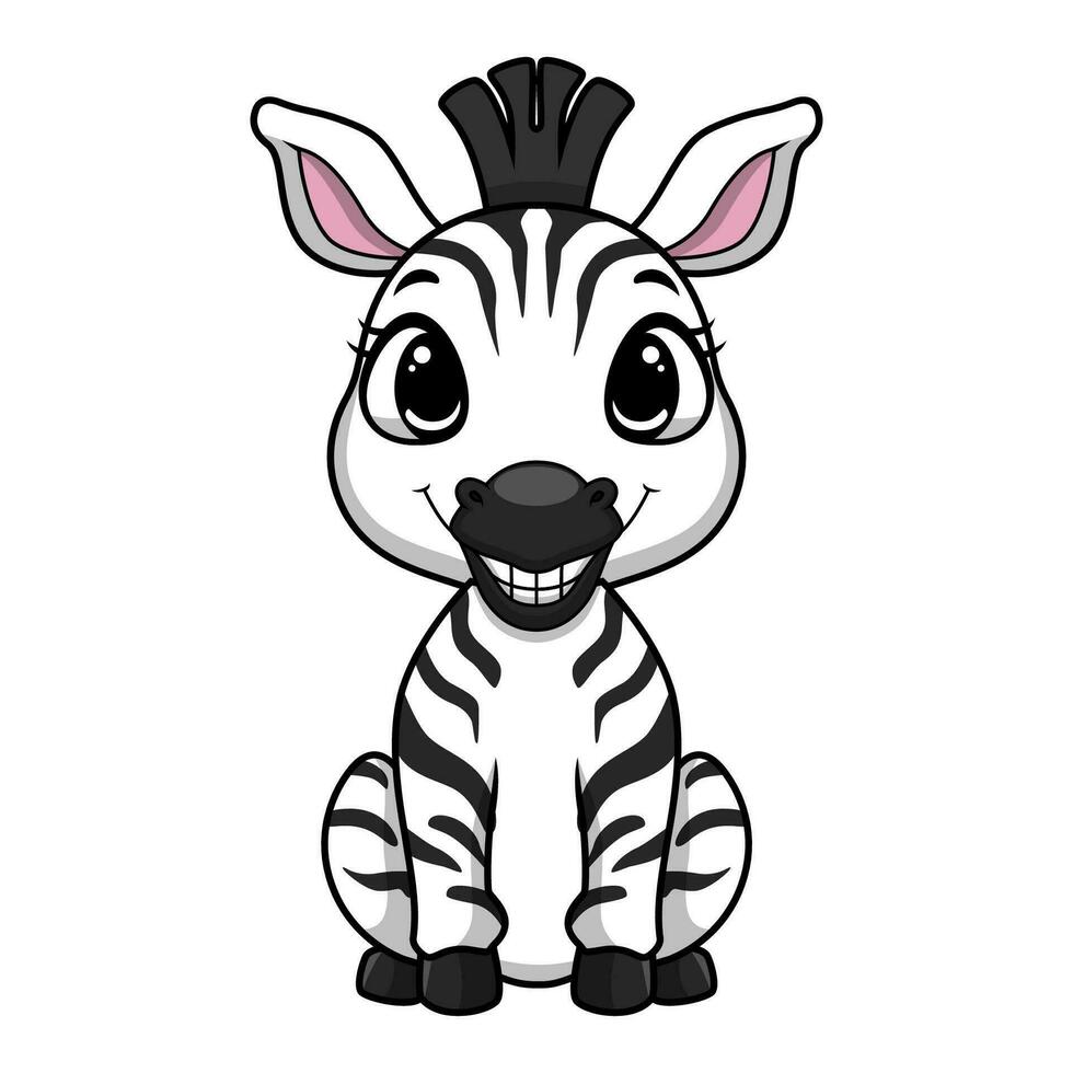 Cute little zebra cartoon on white background vector