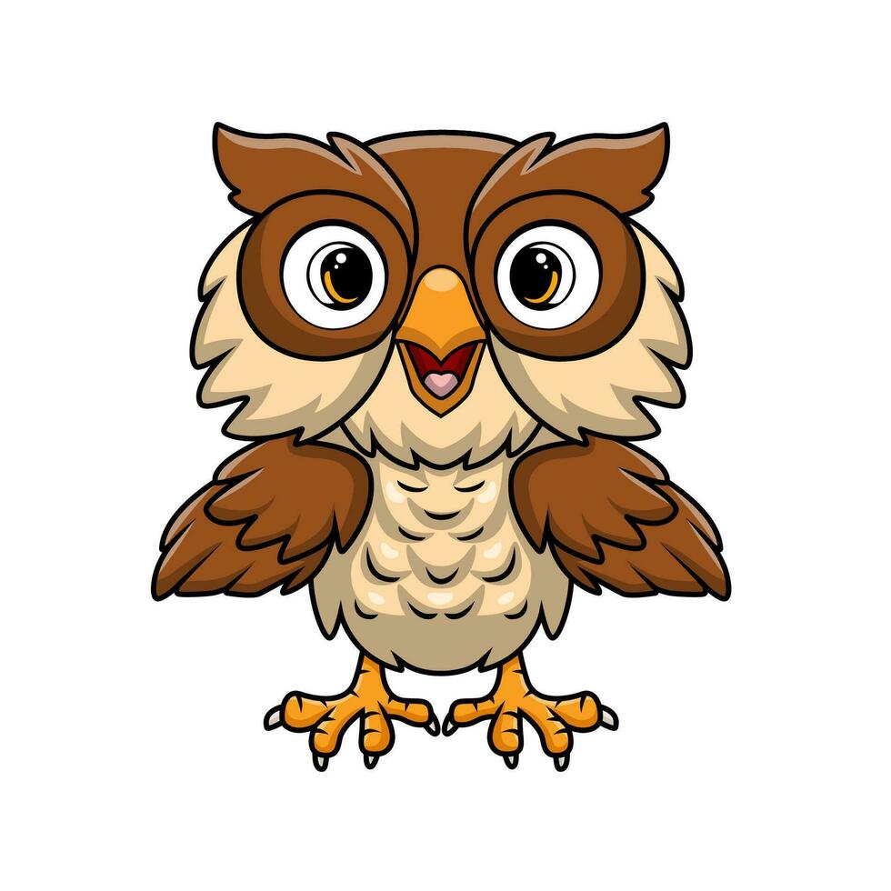 Cute little owl cartoon on white background vector