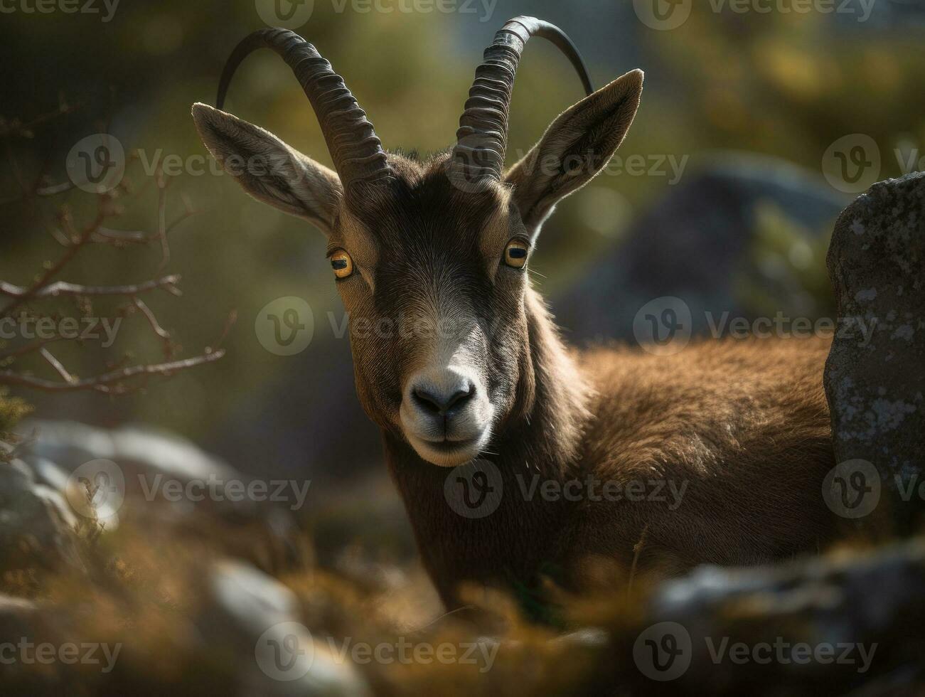Ibex portrait created with Generative AI technology photo
