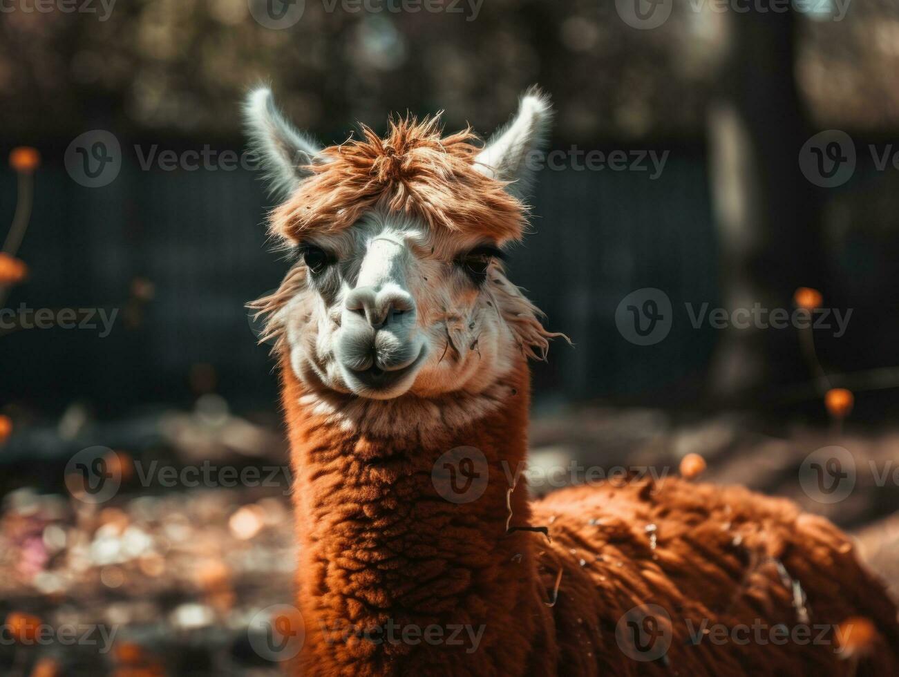 Alpaca portrait created with Generative AI technology photo