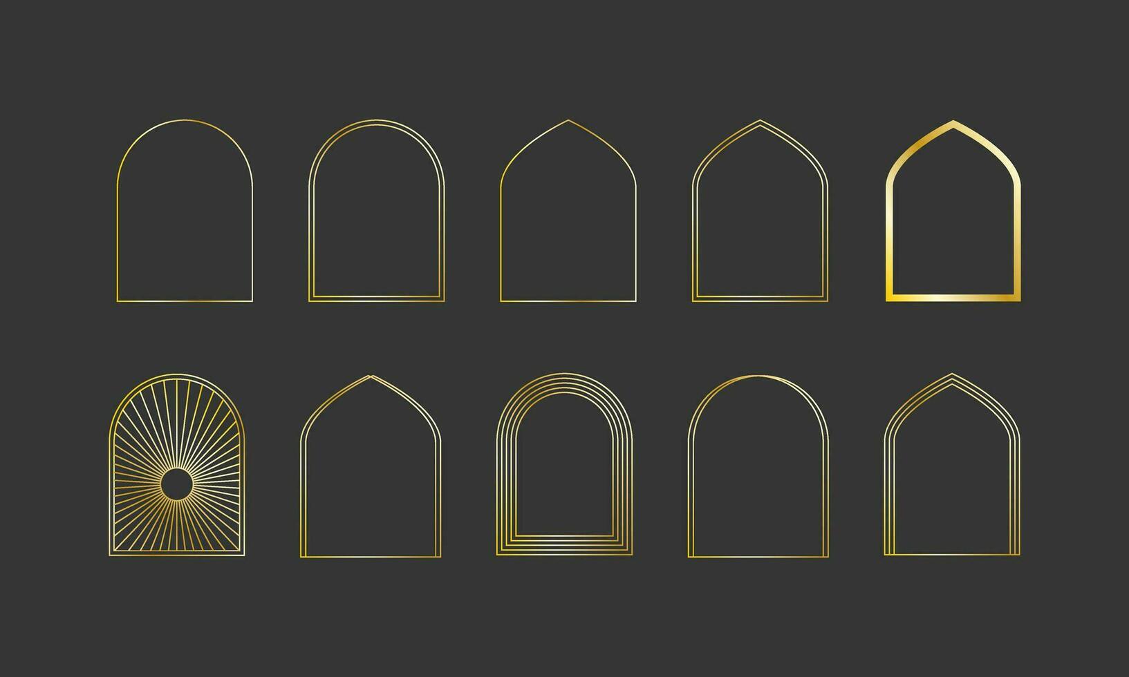 Gate mosque shapes. Muslim dome  thin line. Indian archway. Lantern frame. Vector
