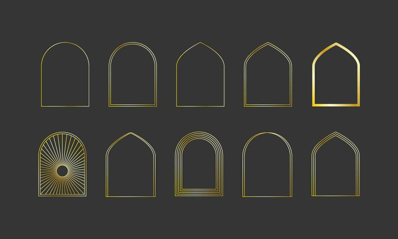 Gate mosque shapes. Muslim dome  thin line. Indian archway. Lantern frame. Vector