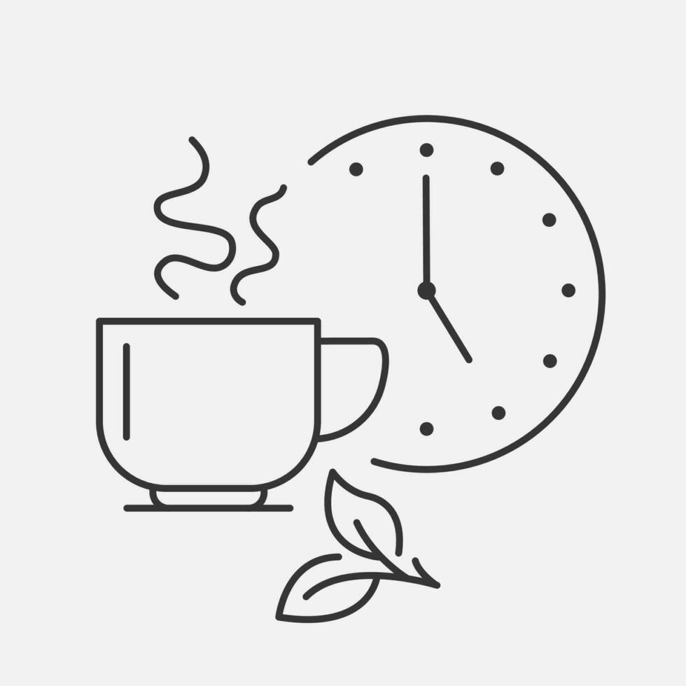 té hora línea icono. Inglés tradicion a bebida un té 5 5 o reloj. caliente taza. vector