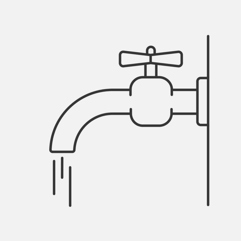 Tap with flow water line icon. Open faucet contour symbol. Vector