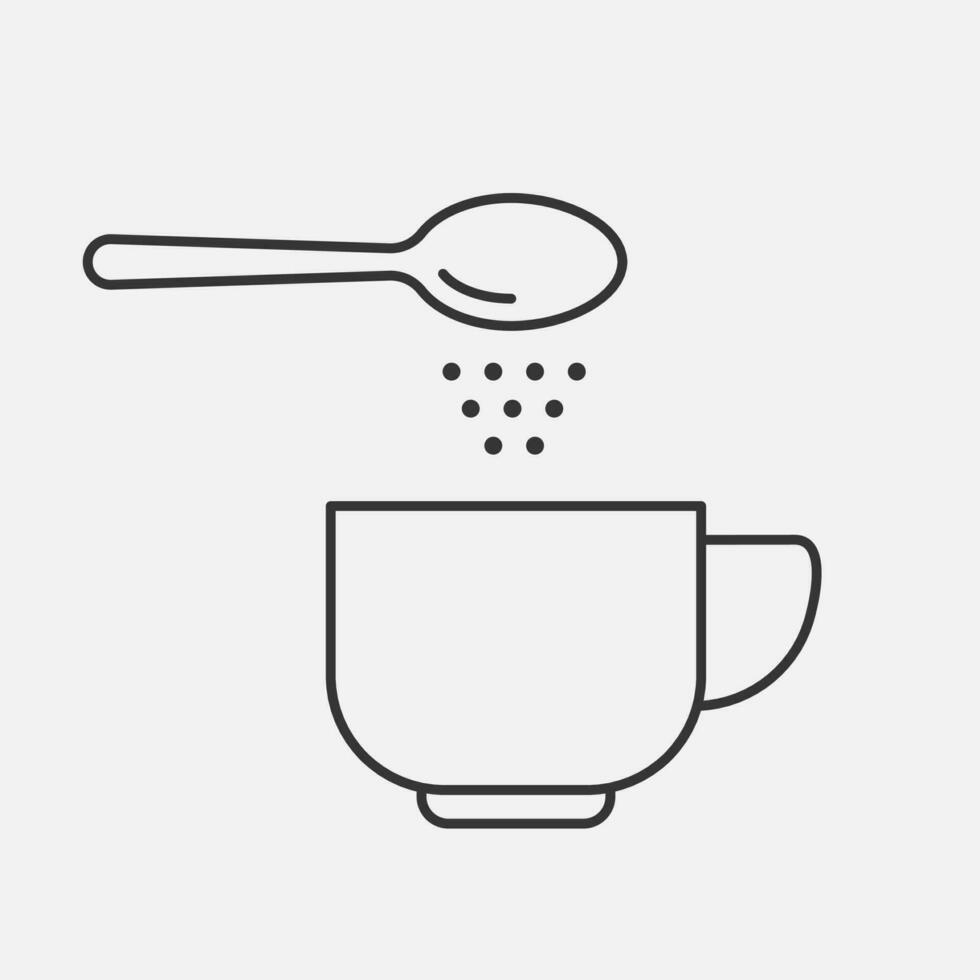 Sugar throw in cup of tea or coffee line icon. Pour medicine istruction. Vector illustration