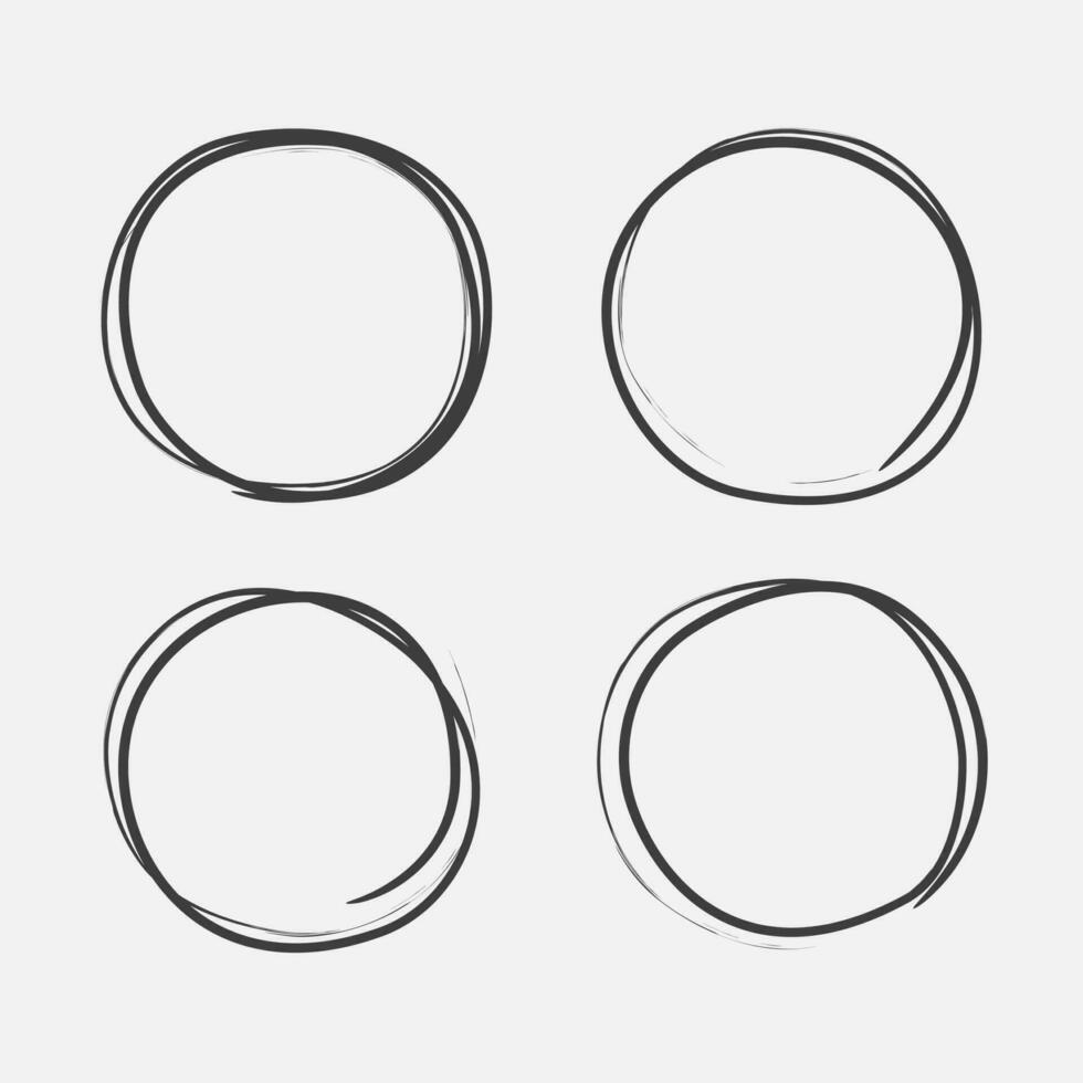 Hand drawn brush circle set. Sketch of geometric frame. Black ring. Ornate border. Vector
