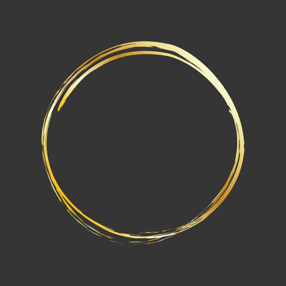 Hand drawn ring, golden shine circle. Bright effect design element. Gold metal ring. Vector illustration on black background