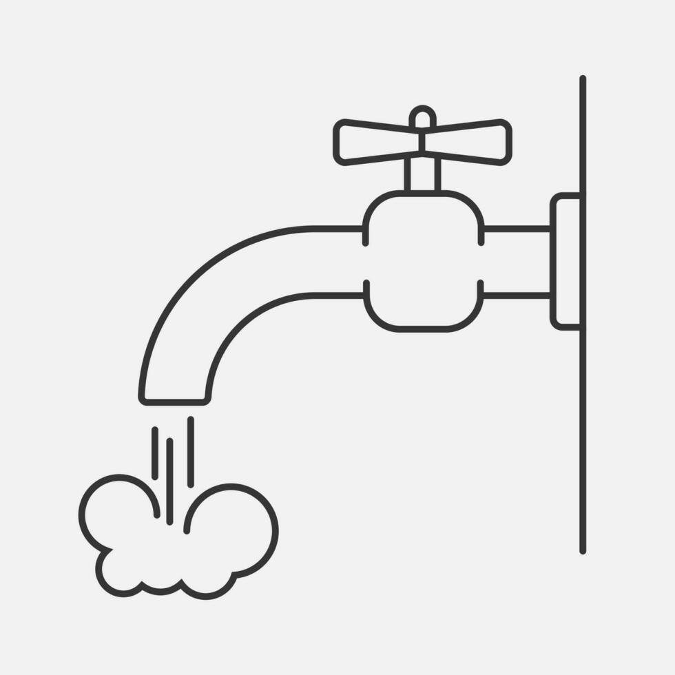 Hot water tap with steam. Vector