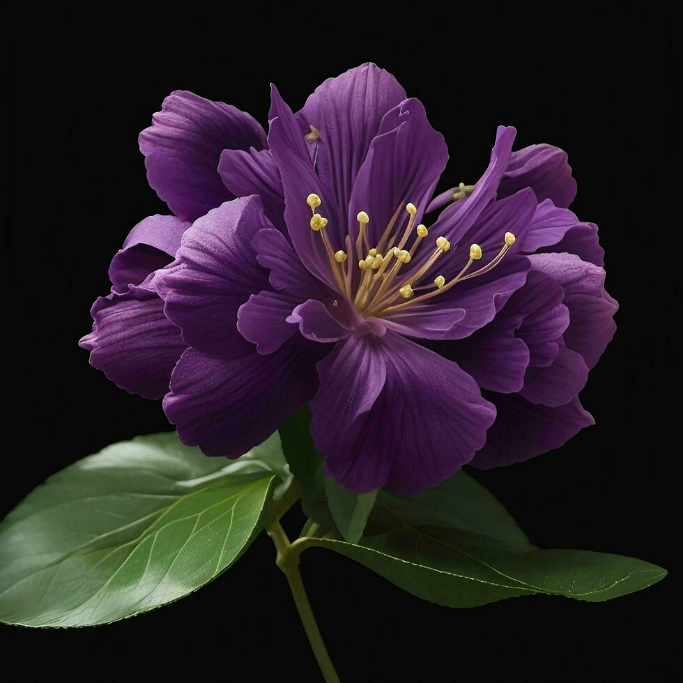 A beautiful lilac flower on black background, top view, Ai Generative photo