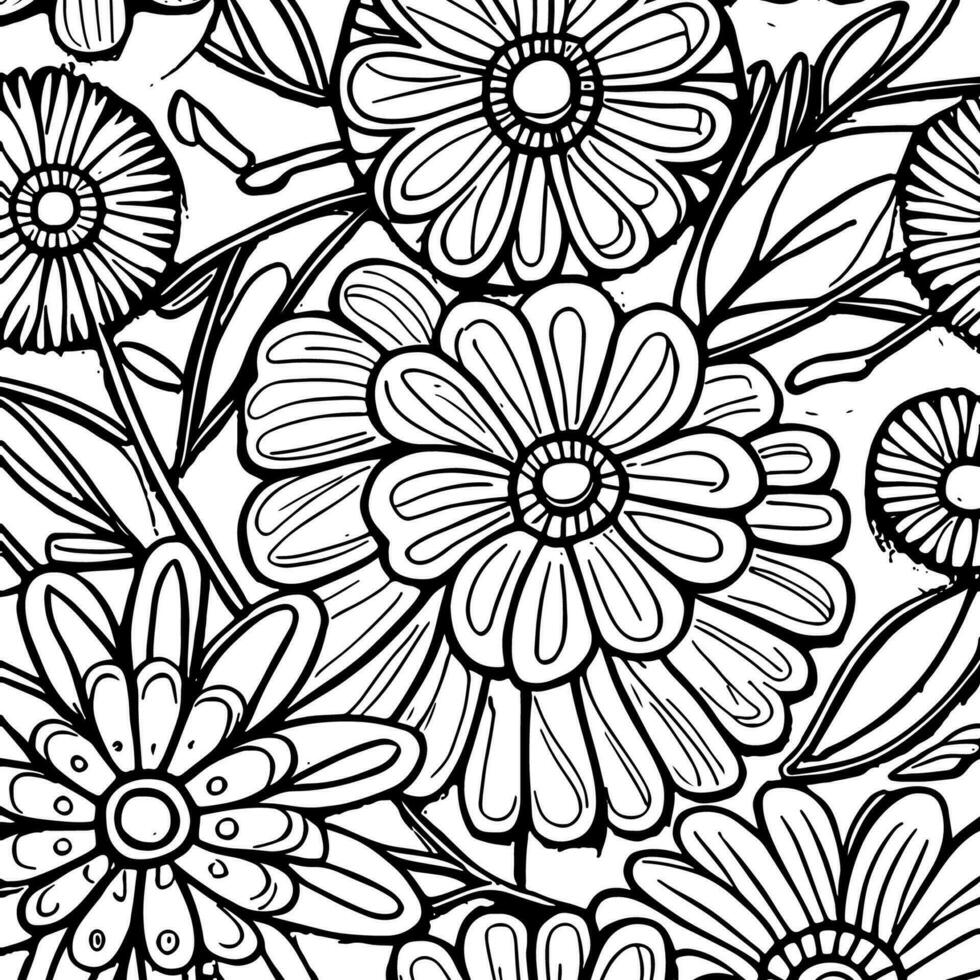 resumen negro y blanco monocromo dibujado a mano flores textura modelo garabatear vector ilustración