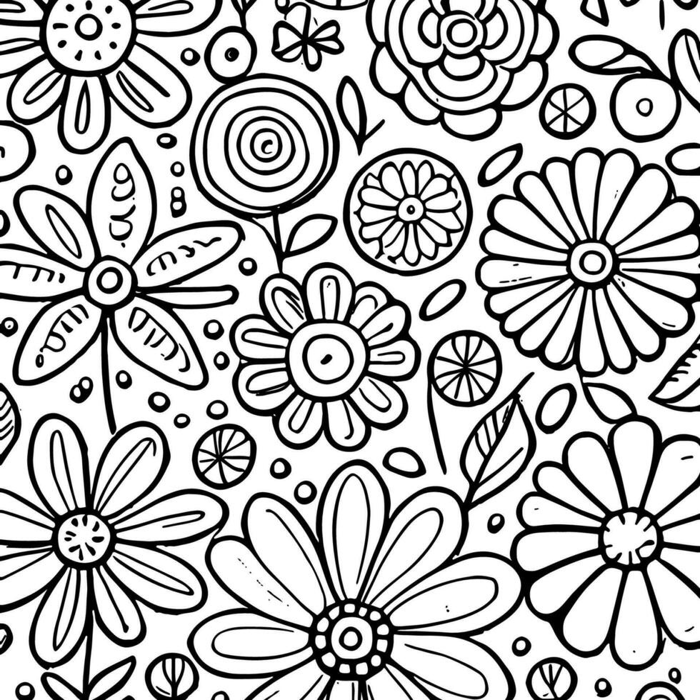 resumen negro y blanco monocromo dibujado a mano flores textura modelo garabatear vector ilustración