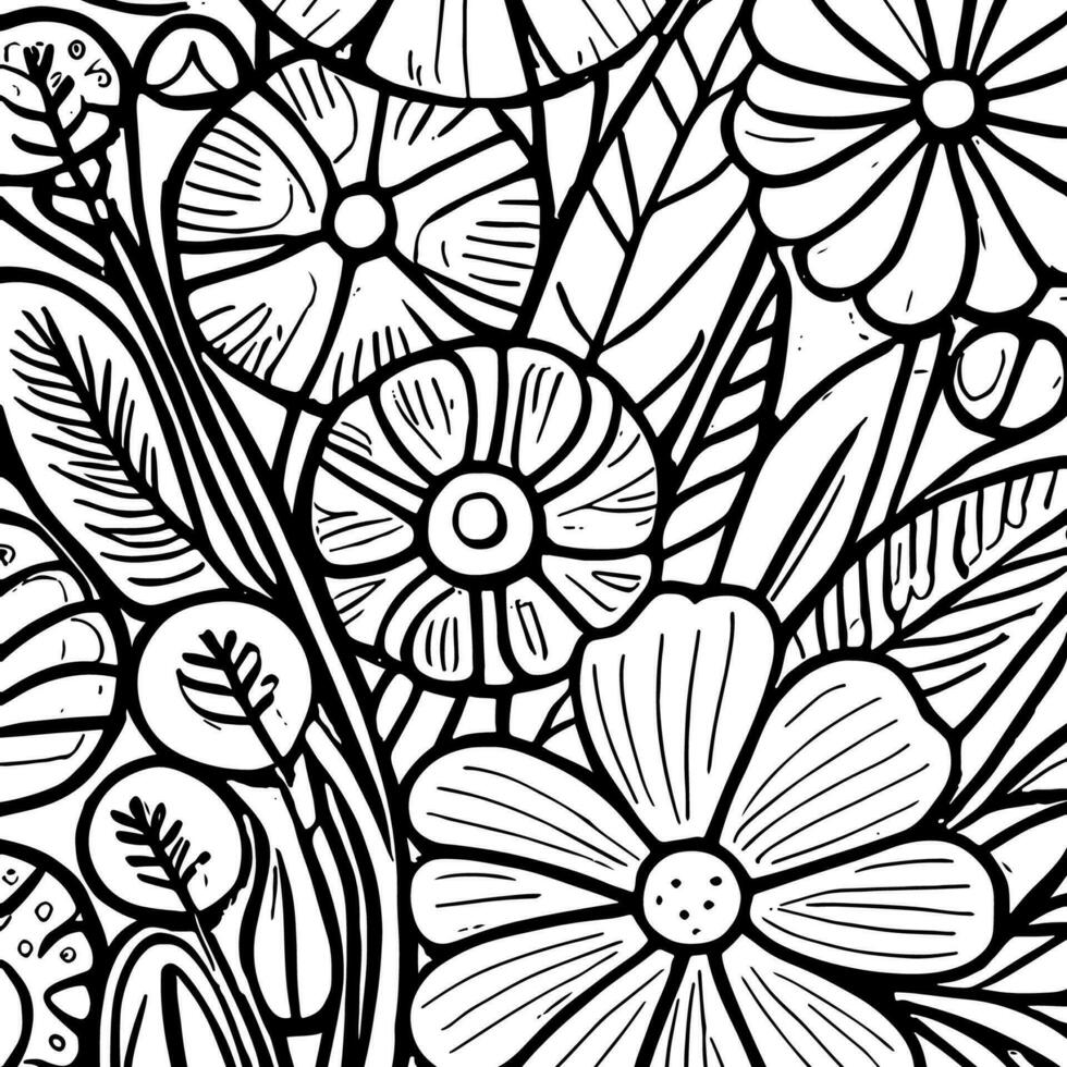 resumen negro y blanco monocromo dibujado a mano flores textura modelo garabatear vector ilustración