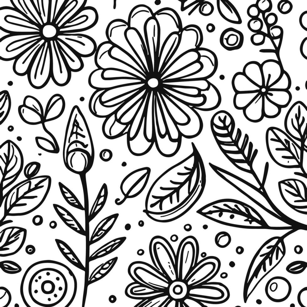 resumen negro y blanco monocromo dibujado a mano flores textura modelo garabatear vector ilustración