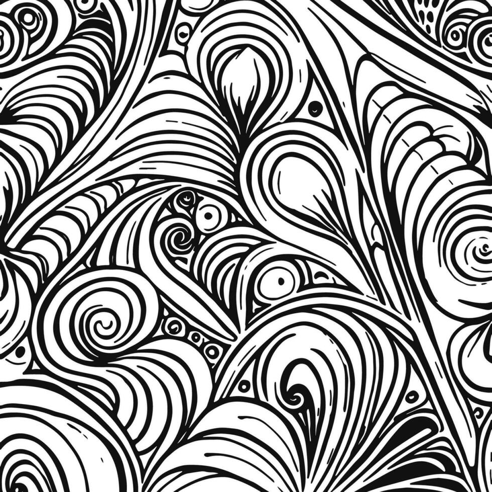 Abstract Black And White Monochromatic Hand-drawn Flowers Texture Pattern Doodle Vector Illustration