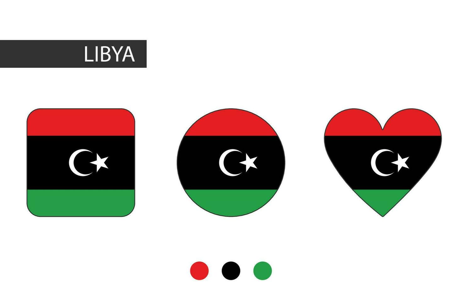Libya 3 shapes square, circle, heart with city flag. Isolated on white background. vector