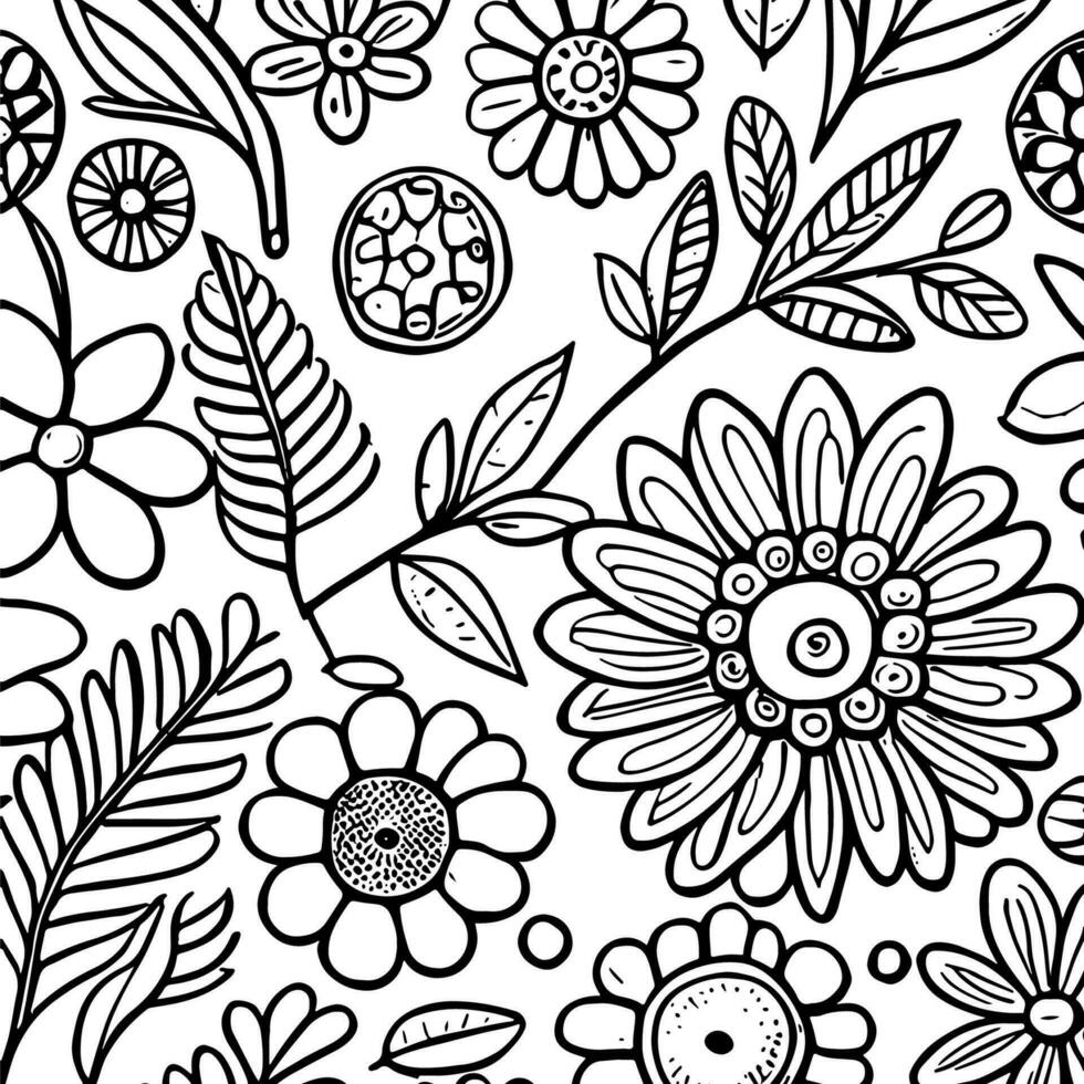 resumen negro y blanco monocromo dibujado a mano flores textura modelo garabatear vector ilustración