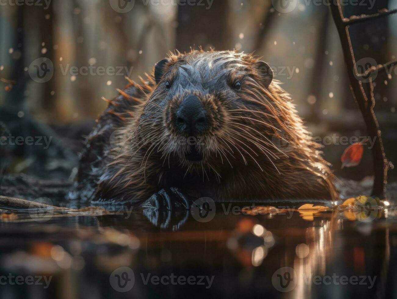 Beaver portrait created with Generative AI technology photo