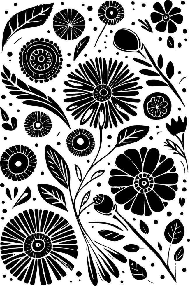 resumen negro y blanco monocromo dibujado a mano flores textura modelo garabatear vector ilustración