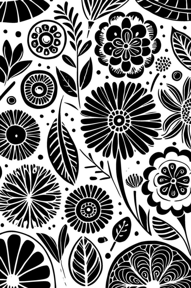 resumen negro y blanco monocromo dibujado a mano flores textura modelo garabatear vector ilustración