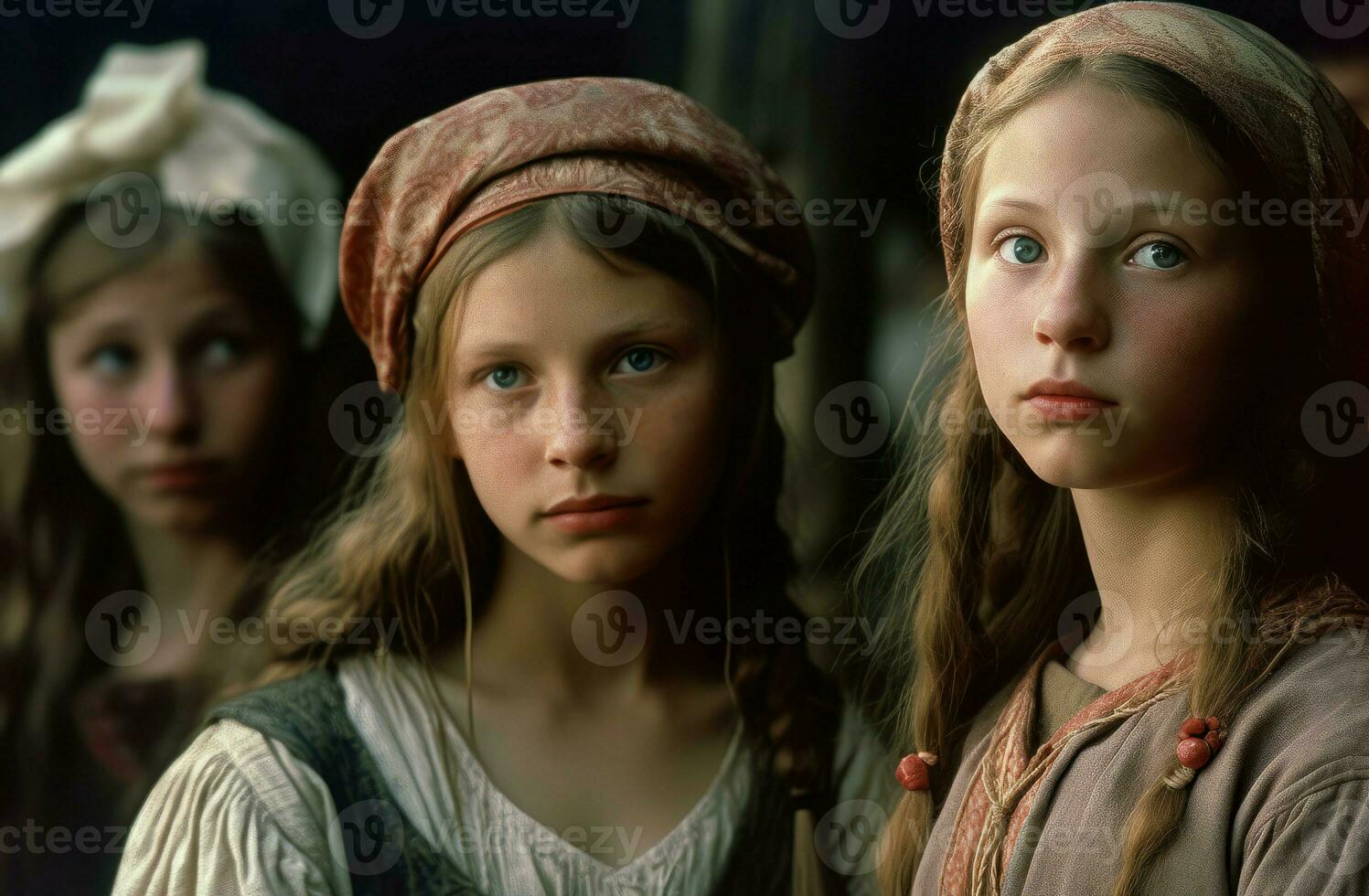 Peasant rustic girls. Generate Ai photo
