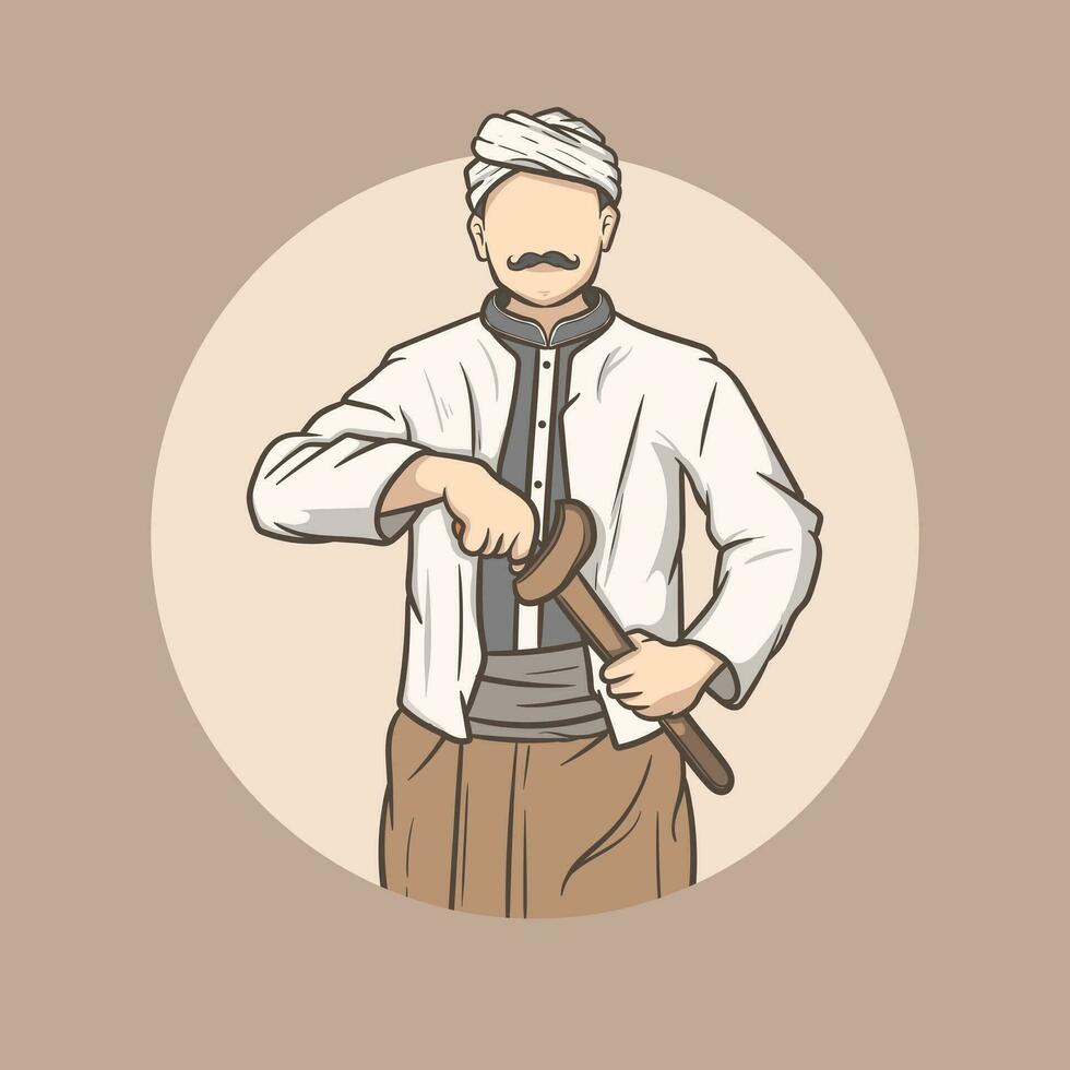 vector illustration of an old Javanese prince