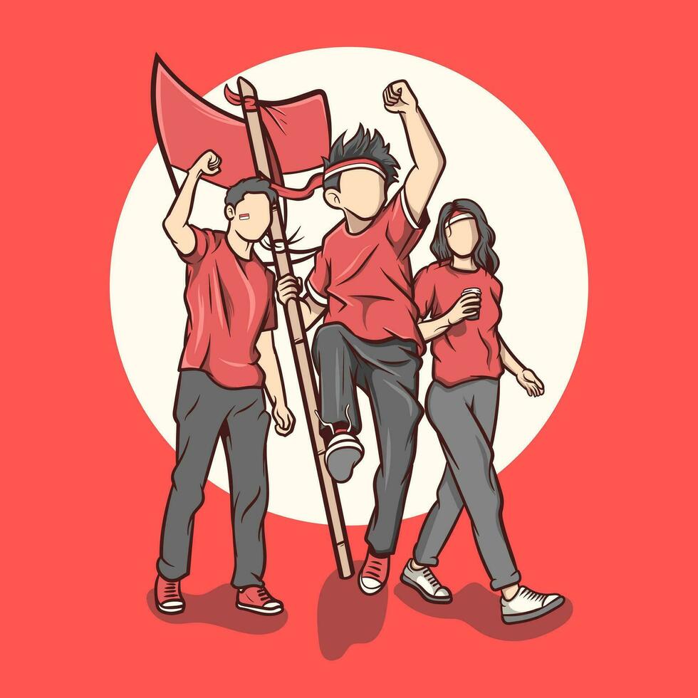 illustration of an Indonesian independence fun walk celebration vector