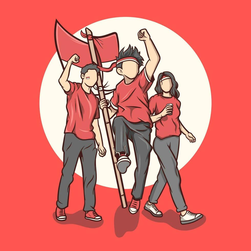 ilustración de un indonesio independencia divertido caminar celebracion vector