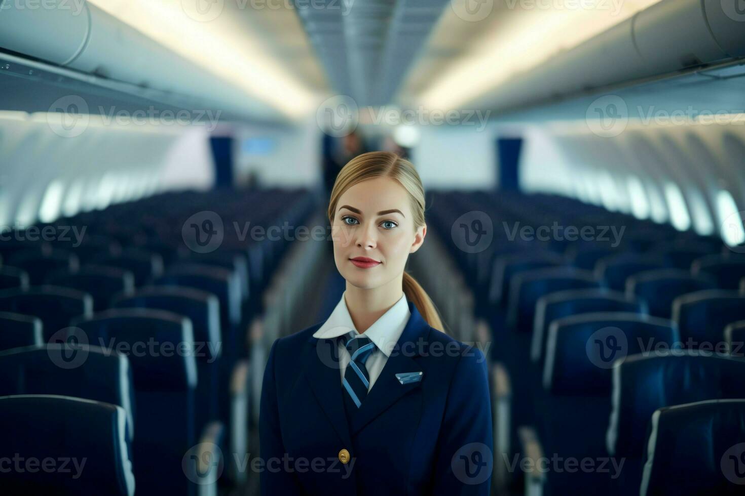 Flight attendant smiling portrait. Generate Ai photo