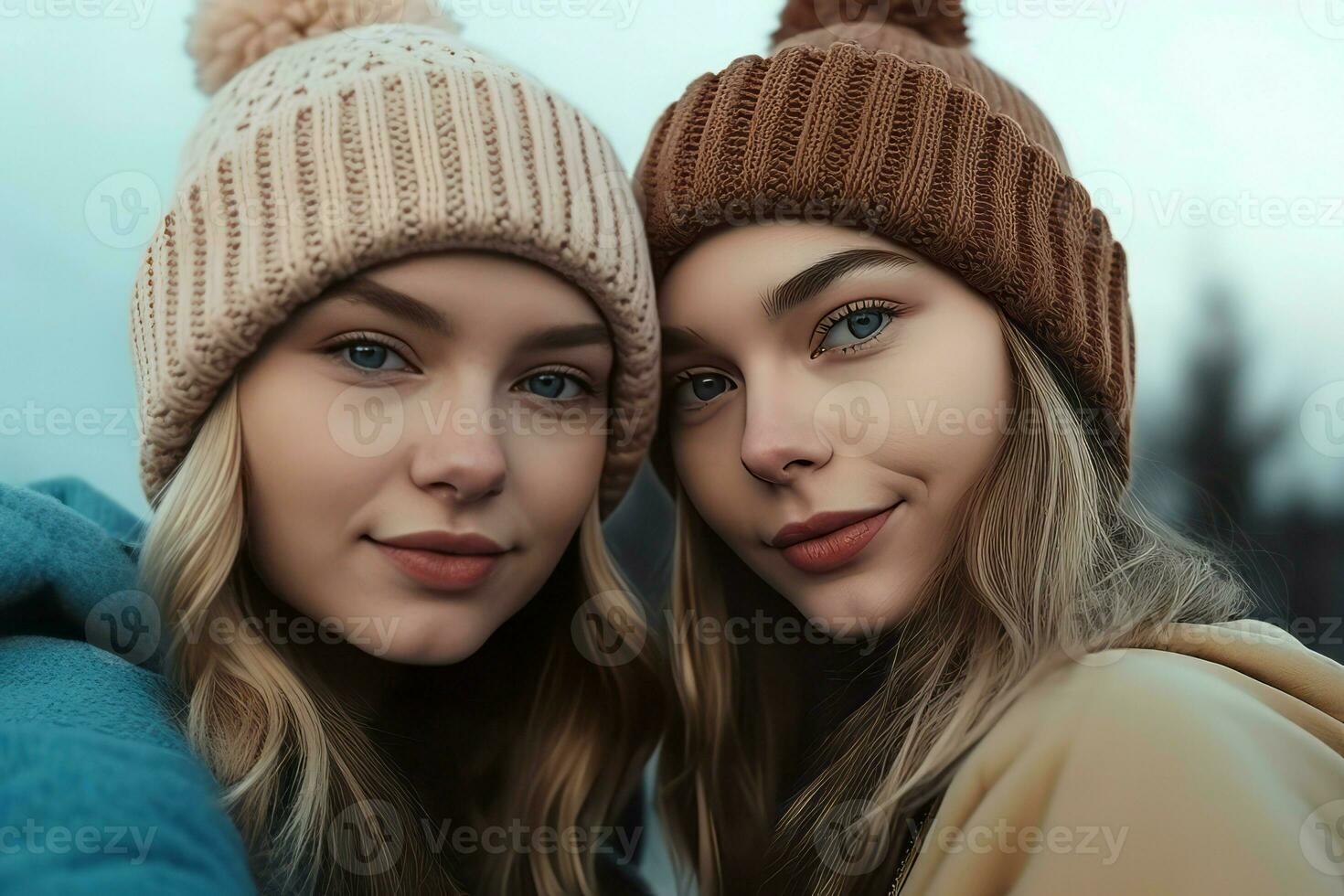 Girls warm cloth selfie. Generate Ai photo