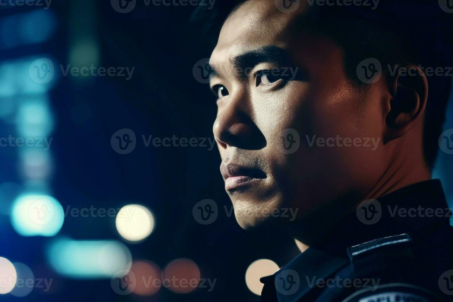 Asian police officer closeup shot. Generate Ai photo