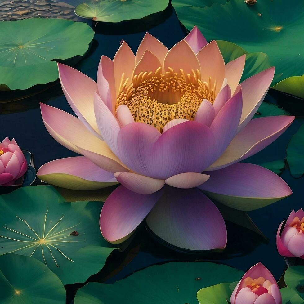 A beautiful lotus flower on Nature background, top view, Ai Generative photo