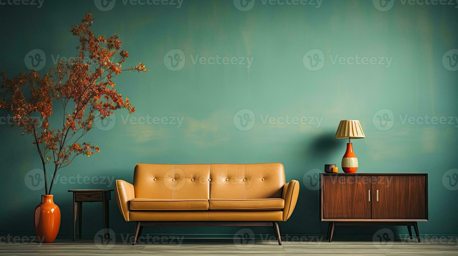 scandinavian retro interior design in bright vintage colors. generative ai photo