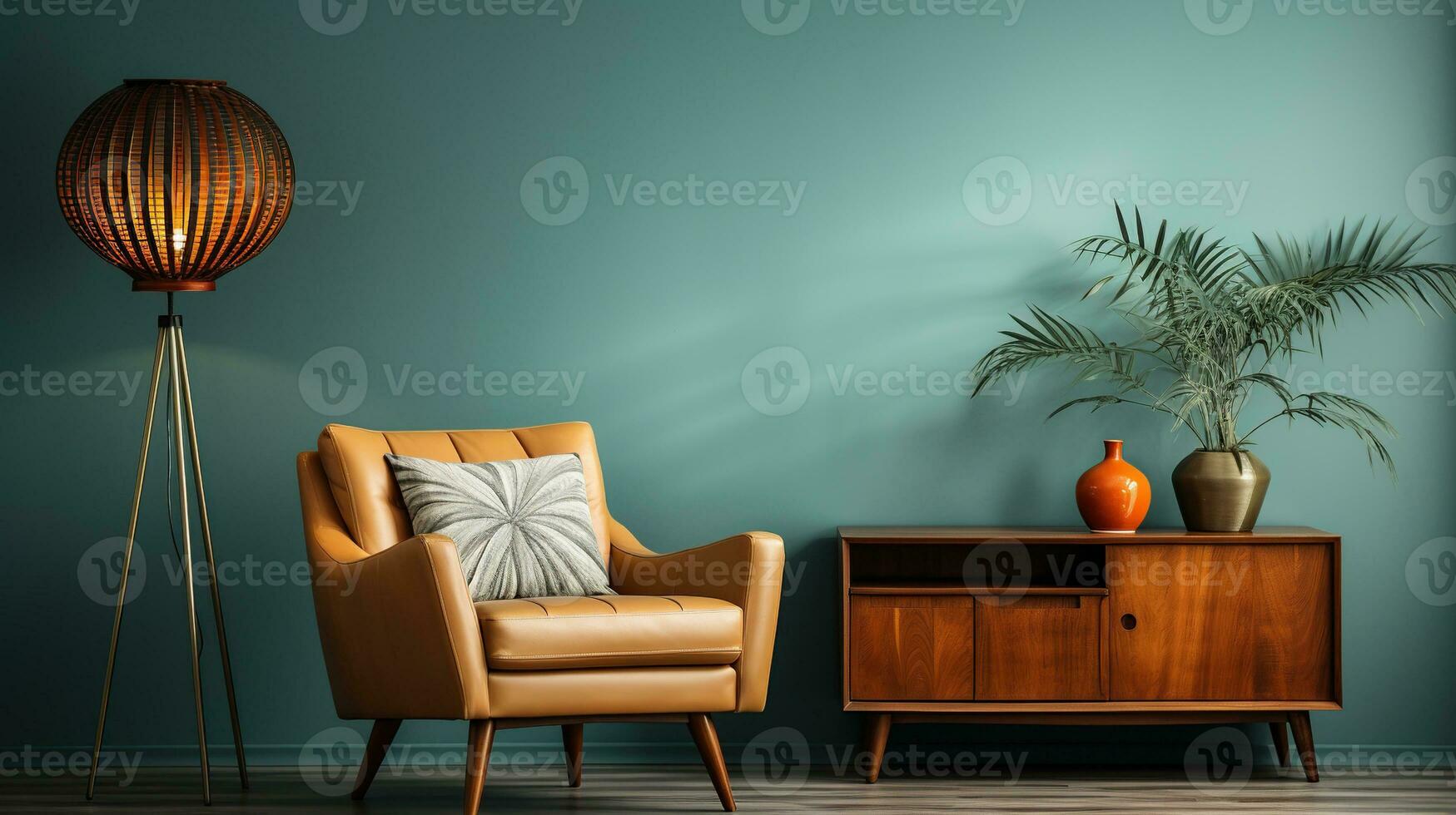 scandinavian retro interior design in bright vintage colors. generative ai photo