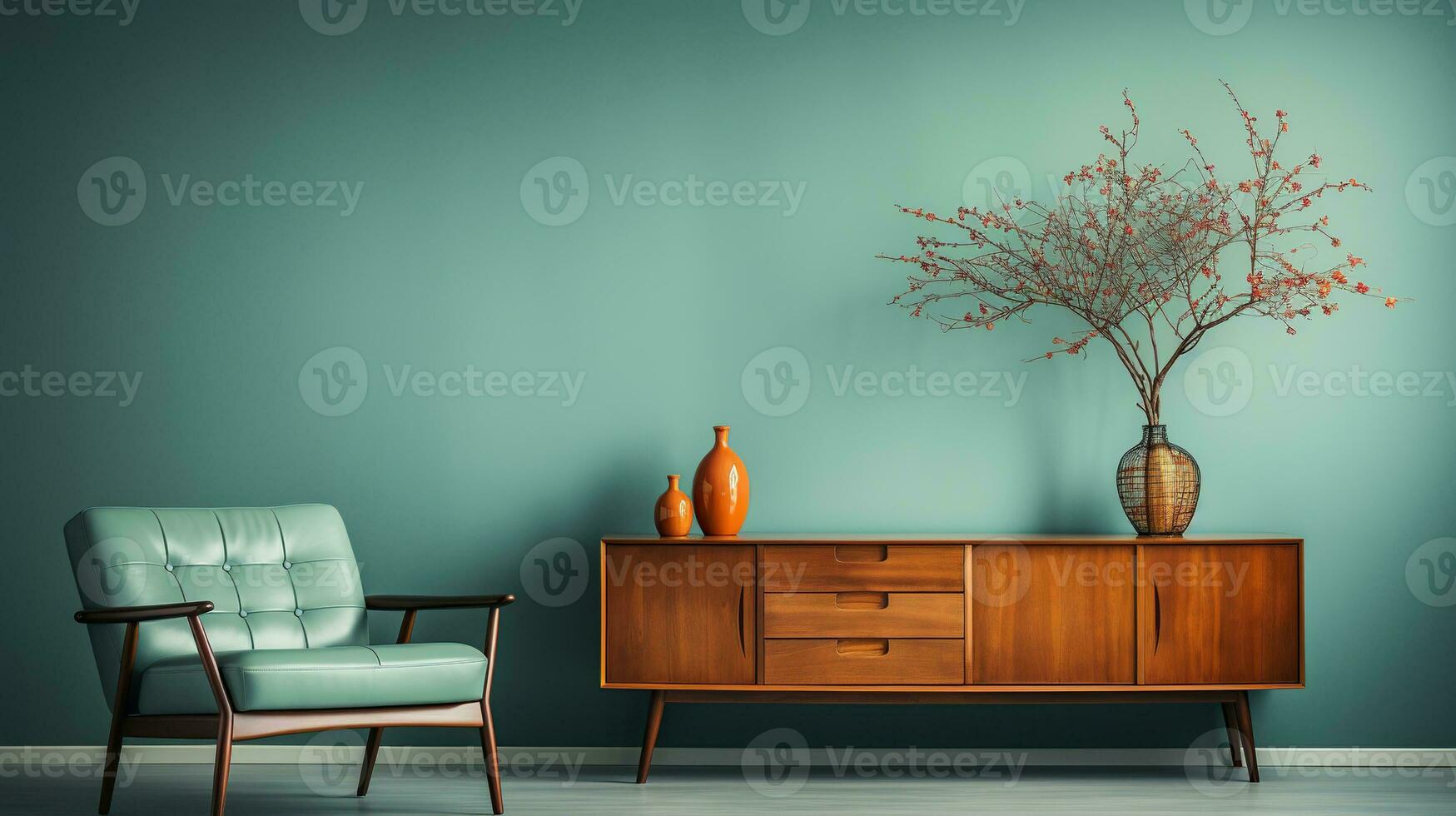 scandinavian retro interior design in bright vintage colors. generative ai photo