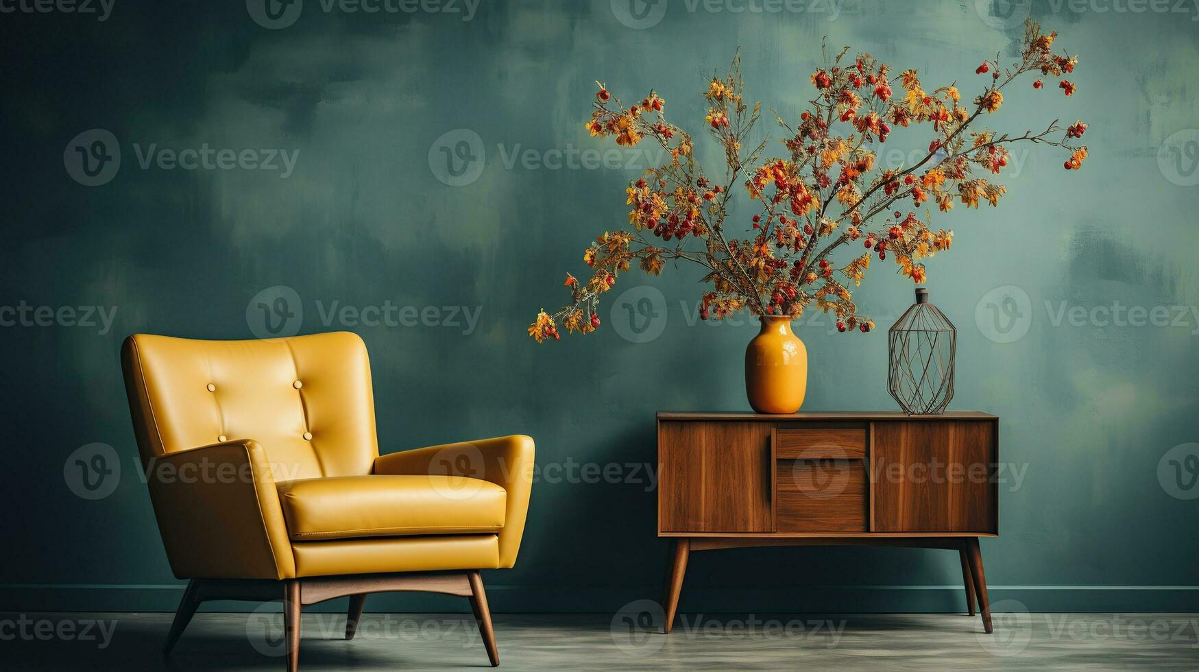 scandinavian retro interior design in bright vintage colors. generative ai photo