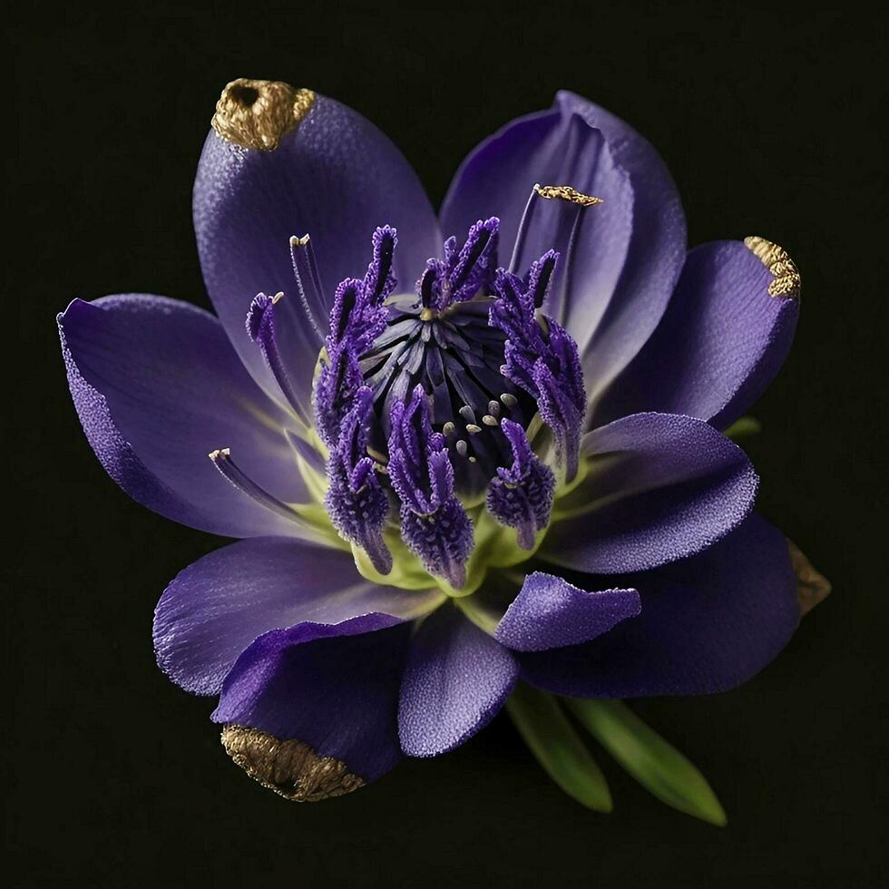 A beautiful lavender flower on black background, top view, Ai Generative photo